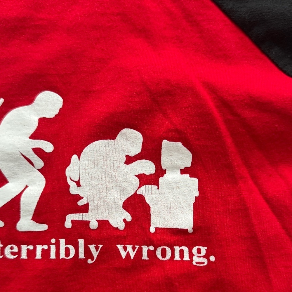 Red Black Kids Raglan Shirt with Logo Something Somewhere Went Horribly Wrong - Picture 4 of 7